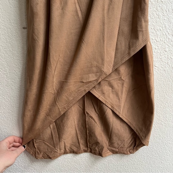 Suede Wrap Front Dress Spaghetti Straps Tan Taupe - Picture 4 of 9